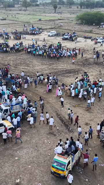 15th January 2026 : Vertical Aerial View of Puliyal Manjuvirattu Bull Taming Festival in Tamil Nadu India