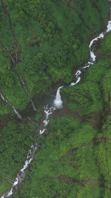 Vertical Aerial View of Marleshwar Dhareshwar Waterfall Ratnagiri Maharashtra India