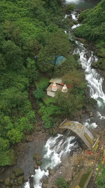 Vertical Aerial View of Marleshwar Dhareshwar Waterfall Ratnagiri Maharashtra India