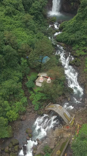 Vertical Aerial View of Marleshwar Dhareshwar Waterfall Ratnagiri Maharashtra India