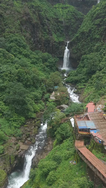 Vertical Aerial View of Marleshwar Dhareshwar Waterfall Ratnagiri Maharashtra India