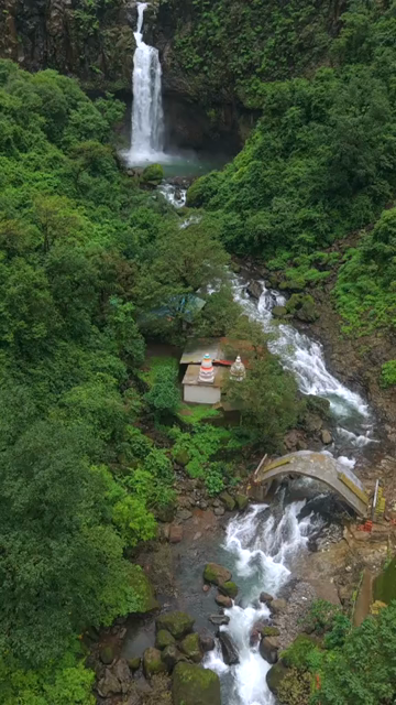 Vertical Aerial View of Marleshwar Dhareshwar Waterfall Ratnagiri Maharashtra India
