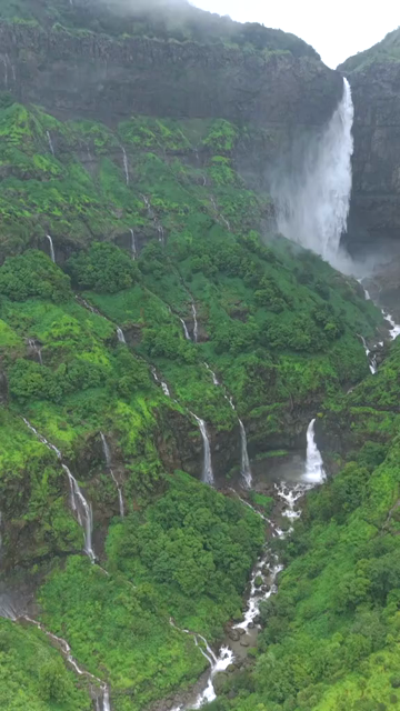 Vertical Aerial View of Marleshwar Dhareshwar Waterfall Ratnagiri Maharashtra India