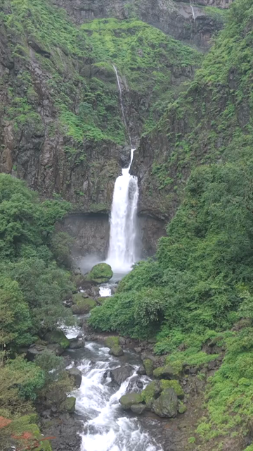 Vertical Aerial View of Marleshwar Dhareshwar Waterfall Ratnagiri Maharashtra India