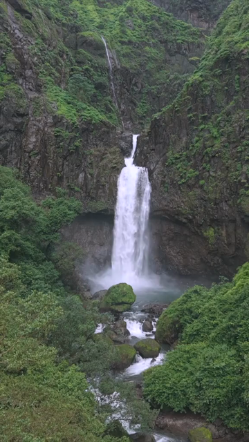 Vertical Aerial View of Marleshwar Dhareshwar Waterfall Ratnagiri Maharashtra India