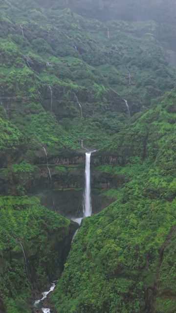 Vertical Aerial View of Marleshwar Dhareshwar Waterfall Ratnagiri Maharashtra India