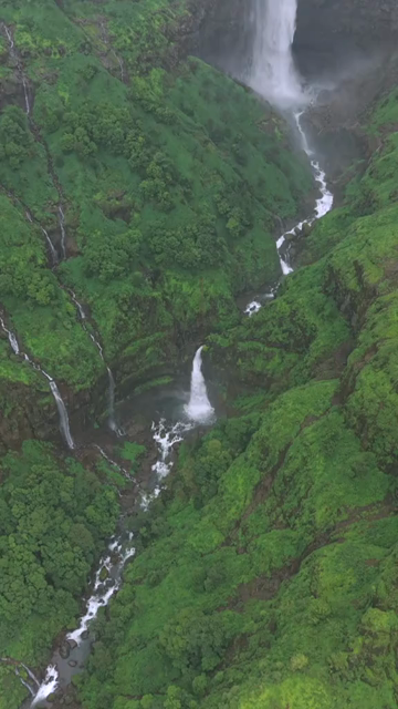 Vertical Aerial View of Marleshwar Dhareshwar Waterfall Ratnagiri Maharashtra India
