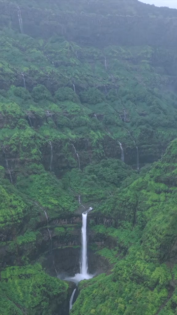 Vertical Aerial View of Marleshwar Dhareshwar Waterfall Ratnagiri Maharashtra India
