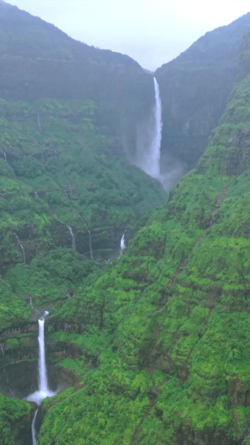 Vertical Aerial View of Marleshwar Dhareshwar Waterfall Ratnagiri Maharashtra India