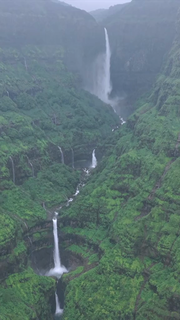 Vertical Aerial View of Marleshwar Dhareshwar Waterfall Ratnagiri Maharashtra India