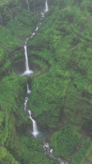 Vertical Aerial View of Marleshwar Dhareshwar Waterfall Ratnagiri Maharashtra India