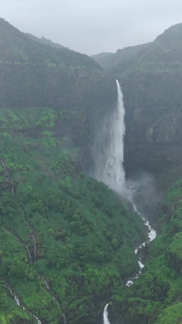 Vertical Aerial View of Marleshwar Dhareshwar Waterfall Ratnagiri Maharashtra India