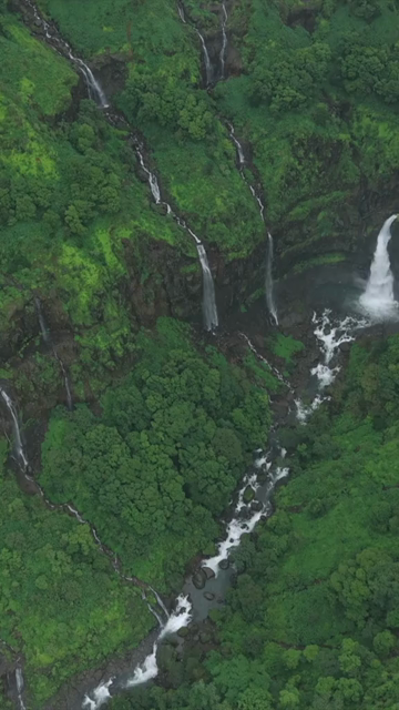 Vertical Aerial View of Marleshwar Dhareshwar Waterfall Ratnagiri Maharashtra India