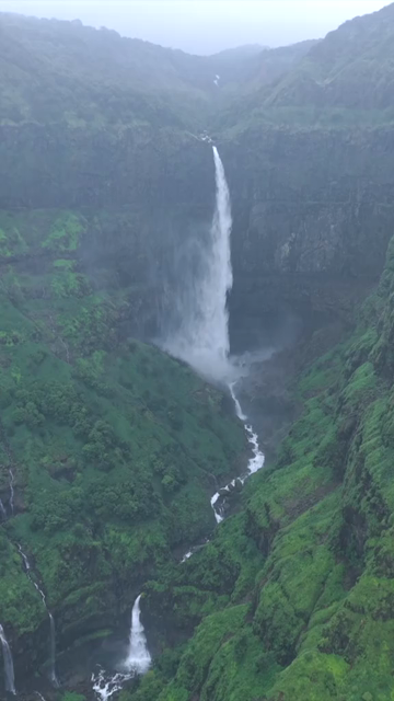 Vertical Aerial View of Marleshwar Dhareshwar Waterfall Ratnagiri Maharashtra India