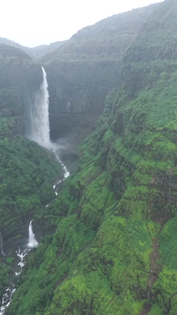 Vertical Aerial View of Marleshwar Dhareshwar Waterfall Ratnagiri Maharashtra India