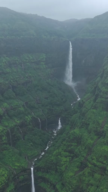 Vertical Aerial View of Marleshwar Dhareshwar Waterfall Ratnagiri Maharashtra India