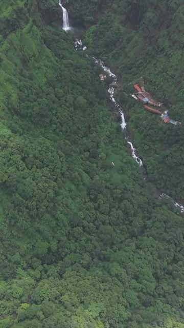 Vertical Aerial View of Marleshwar Dhareshwar Waterfall Ratnagiri Maharashtra India