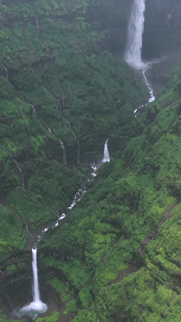 Vertical Aerial View of Marleshwar Dhareshwar Waterfall Ratnagiri Maharashtra India