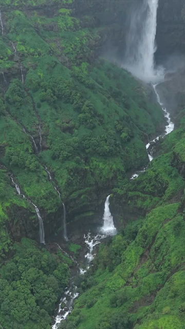 Vertical Aerial View of Marleshwar Dhareshwar Waterfall Ratnagiri Maharashtra India