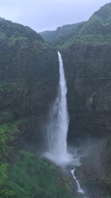 Vertical Aerial View of Marleshwar Dhareshwar Waterfall Ratnagiri Maharashtra India