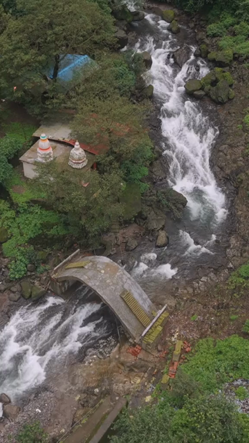 Vertical Aerial View of Marleshwar Dhareshwar Waterfall Ratnagiri Maharashtra India