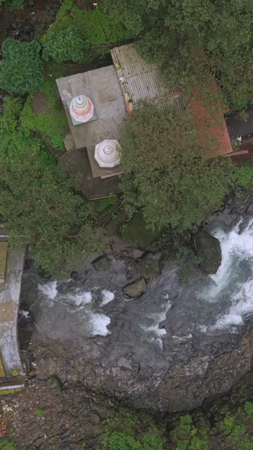 Vertical Aerial View of Marleshwar Dhareshwar Waterfall Ratnagiri Maharashtra India