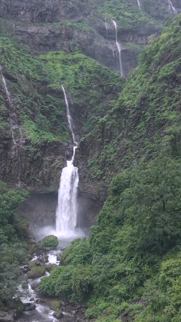Vertical Aerial View of Marleshwar Dhareshwar Waterfall Ratnagiri Maharashtra India