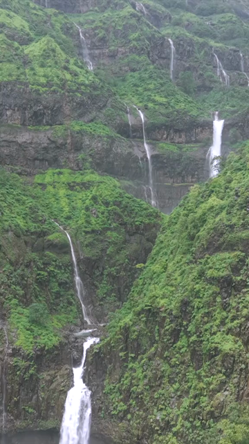 Vertical Aerial View of Marleshwar Dhareshwar Waterfall Ratnagiri Maharashtra India