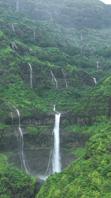 Vertical Aerial View of Marleshwar Dhareshwar Waterfall Ratnagiri Maharashtra India