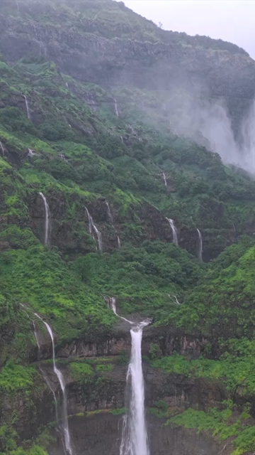 Vertical Aerial View of Marleshwar Dhareshwar Waterfall Ratnagiri Maharashtra India