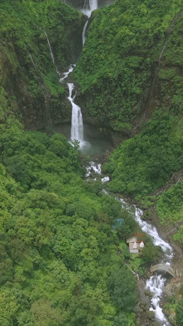 Vertical Aerial View of Marleshwar Dhareshwar Waterfall Ratnagiri Maharashtra India