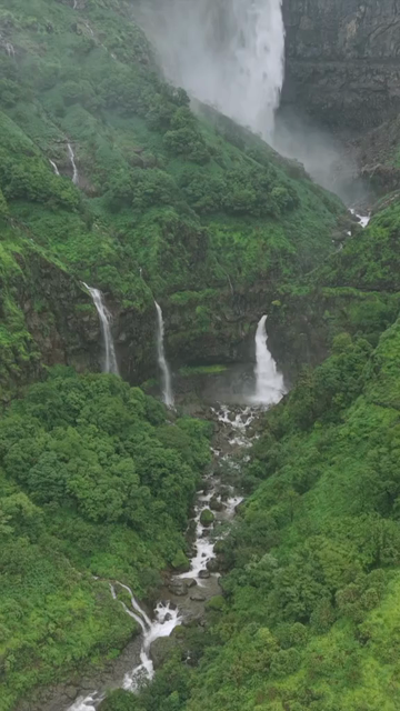 Vertical Aerial View of Marleshwar Dhareshwar Waterfall Ratnagiri Maharashtra India