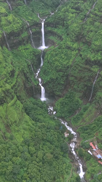 Vertical Aerial View of Marleshwar Dhareshwar Waterfall Ratnagiri Maharashtra India