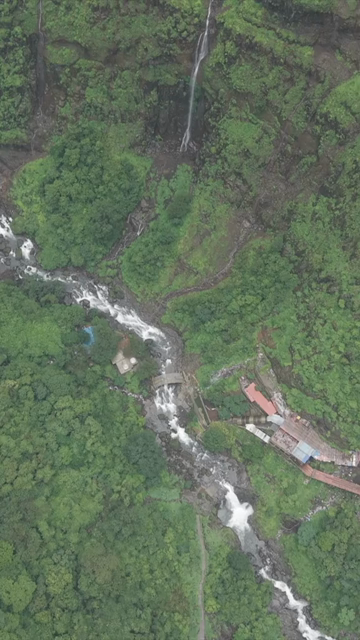 Vertical Aerial View of Marleshwar Dhareshwar Waterfall Ratnagiri Maharashtra India