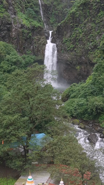 Vertical Aerial View of Marleshwar Dhareshwar Waterfall Ratnagiri Maharashtra India
