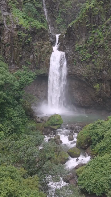 Vertical Aerial View of Marleshwar Dhareshwar Waterfall Ratnagiri Maharashtra India