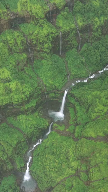 Vertical Aerial View of Marleshwar Dhareshwar Waterfall Ratnagiri Maharashtra India