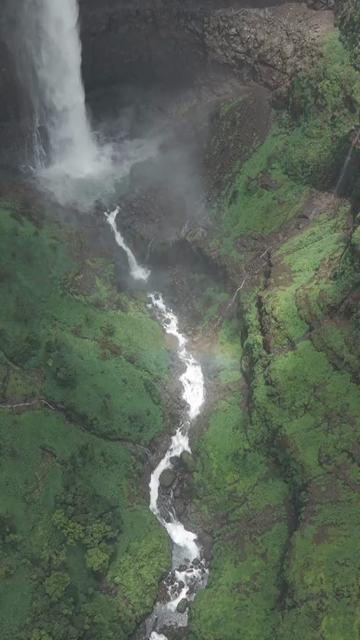 Vertical Aerial View of Marleshwar Dhareshwar Waterfall Ratnagiri Maharashtra India