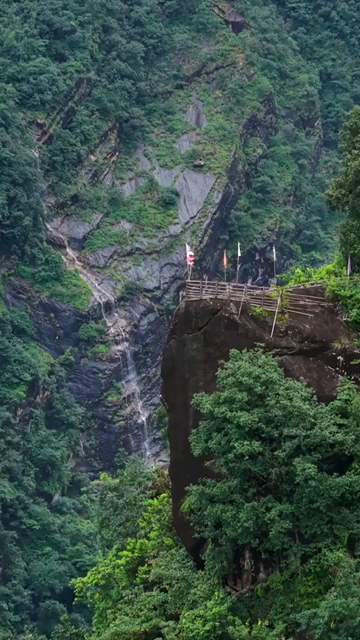 Vertical Aerial View of Mawryngkhang Bamboo Trek and Mountain Cliffs Meghalaya India