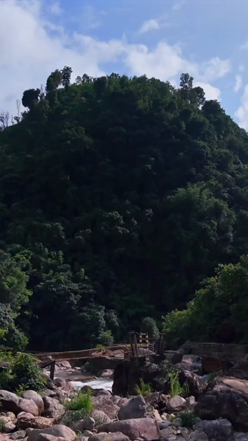 Vertical Aerial View of Mawryngkhang Bamboo Trek and Mountain Cliffs Meghalaya India