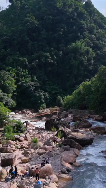Vertical Aerial View of Mawryngkhang Bamboo Trek and Mountain Cliffs Meghalaya India
