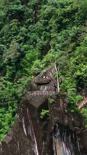 Vertical Aerial View of Mawryngkhang Bamboo Trek and Mountain Cliffs Meghalaya India