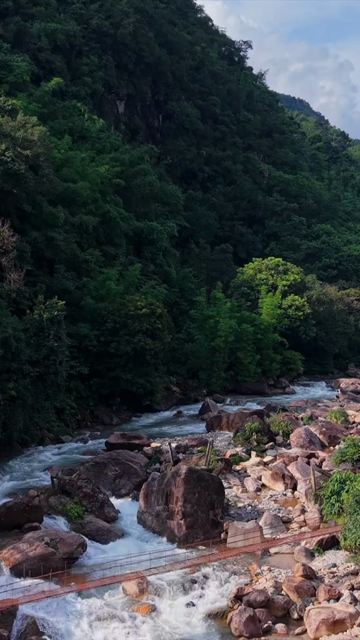 Vertical Aerial View of Mawryngkhang Bamboo Trek and Mountain Cliffs Meghalaya India