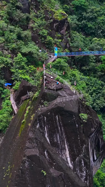 Vertical Aerial View of Mawryngkhang Bamboo Trek and Mountain Cliffs Meghalaya India