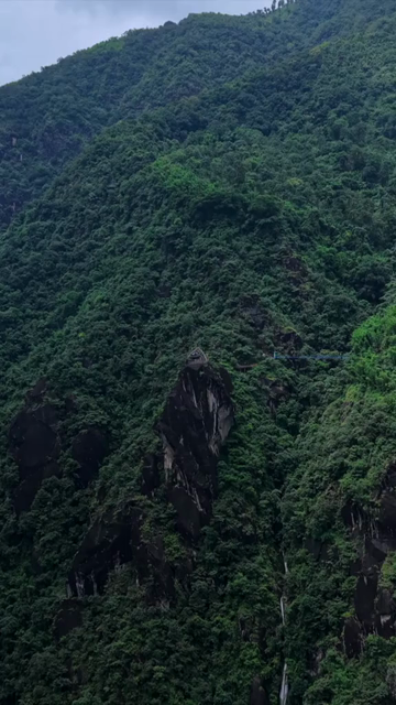 Vertical Aerial View of Mawryngkhang Bamboo Trek and Mountain Cliffs Meghalaya India