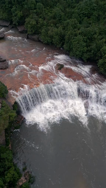Vertical Aerial View of Mawsawa Waterfall in Sohra, Meghalaya, India