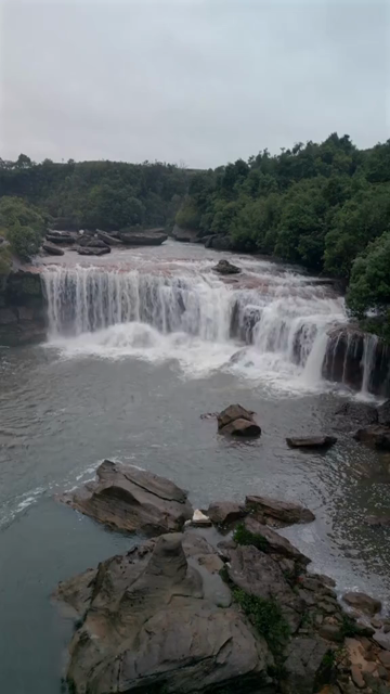 Vertical Aerial View of Mawsawa Waterfall in Sohra, Meghalaya, India