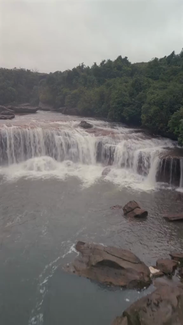 Vertical Aerial View of Mawsawa Waterfall in Sohra, Meghalaya, India