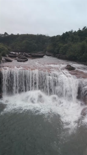 Vertical Aerial View of Mawsawa Waterfall in Sohra, Meghalaya, India