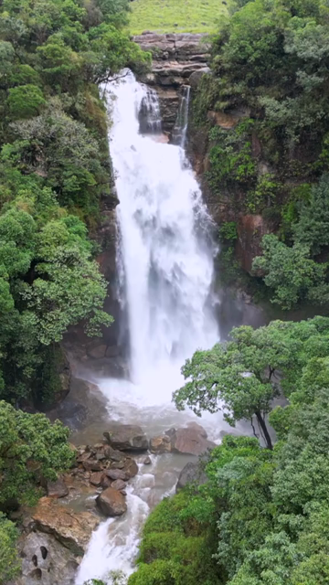 Vertical Aerial View of Mawsmai Waterfall, Sohra, Meghalaya, India